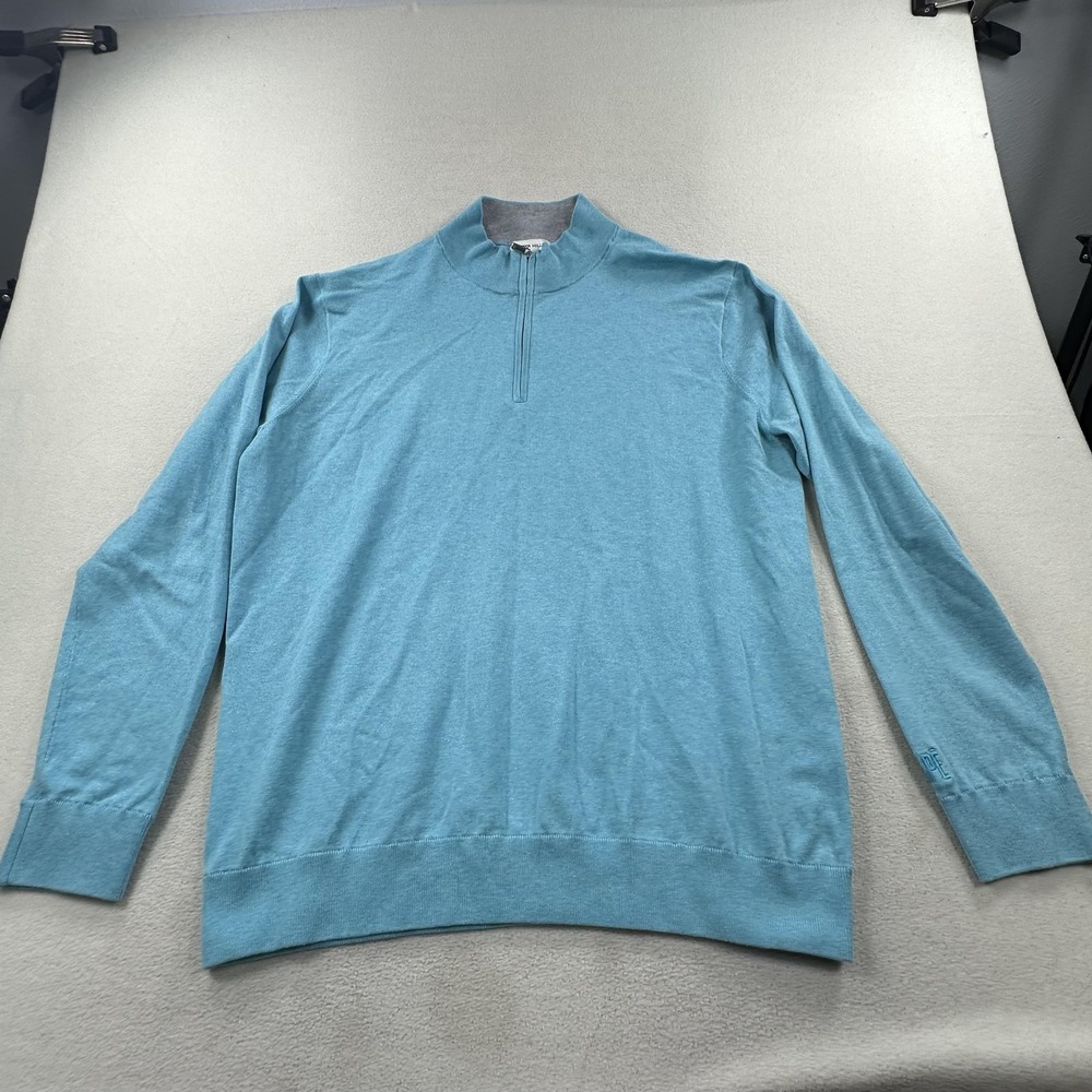 Peter Millar Sweater Mens XL Light Blue Autumn Crest 1/4 Zip Merino Wool Knit